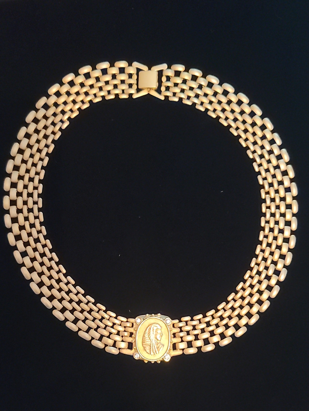 Gold-Tone Panther Chain Egyptian-style King Tut Medallion Necklace